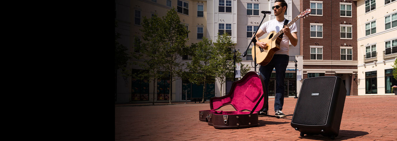 Busker playing through an Expedition Explor