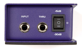 MD1 Pro end view showing Input and Thru jacks and attenuator switch