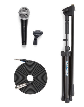 VP10 package showing R21S Mic, Mic stand, Mic Clip and XLR to 1/4" cable