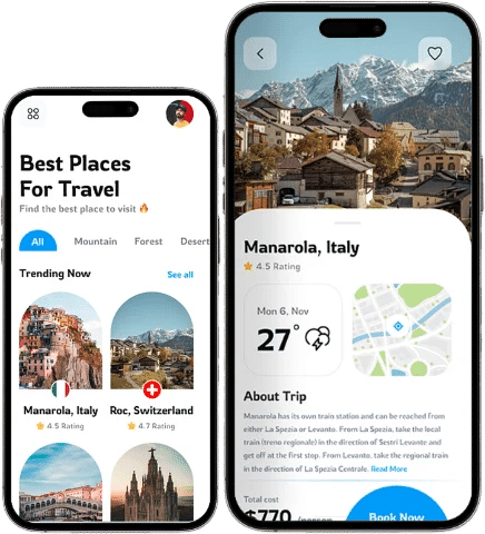 travel planner app user panel