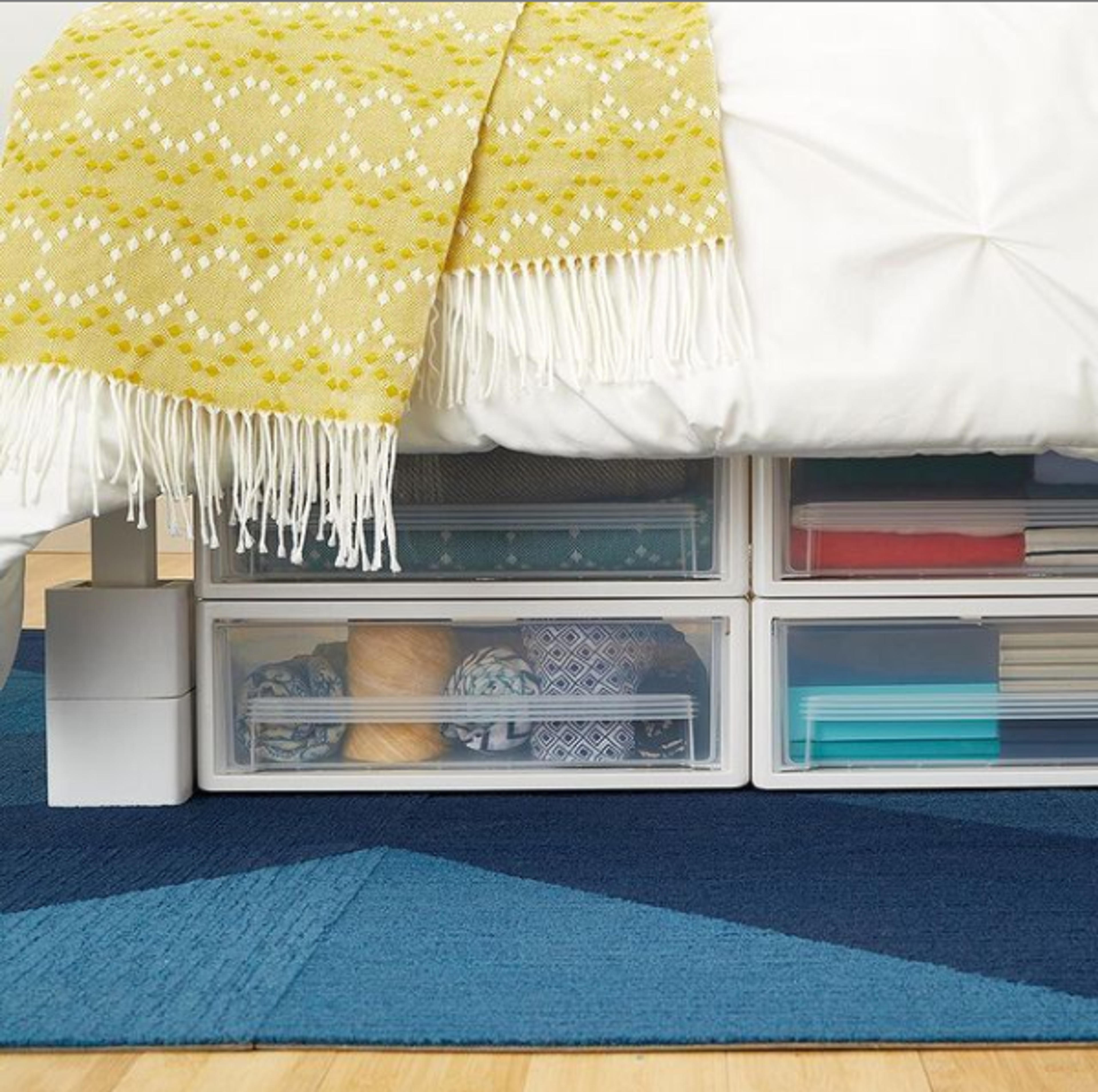 Under the bed storage for dorm organization