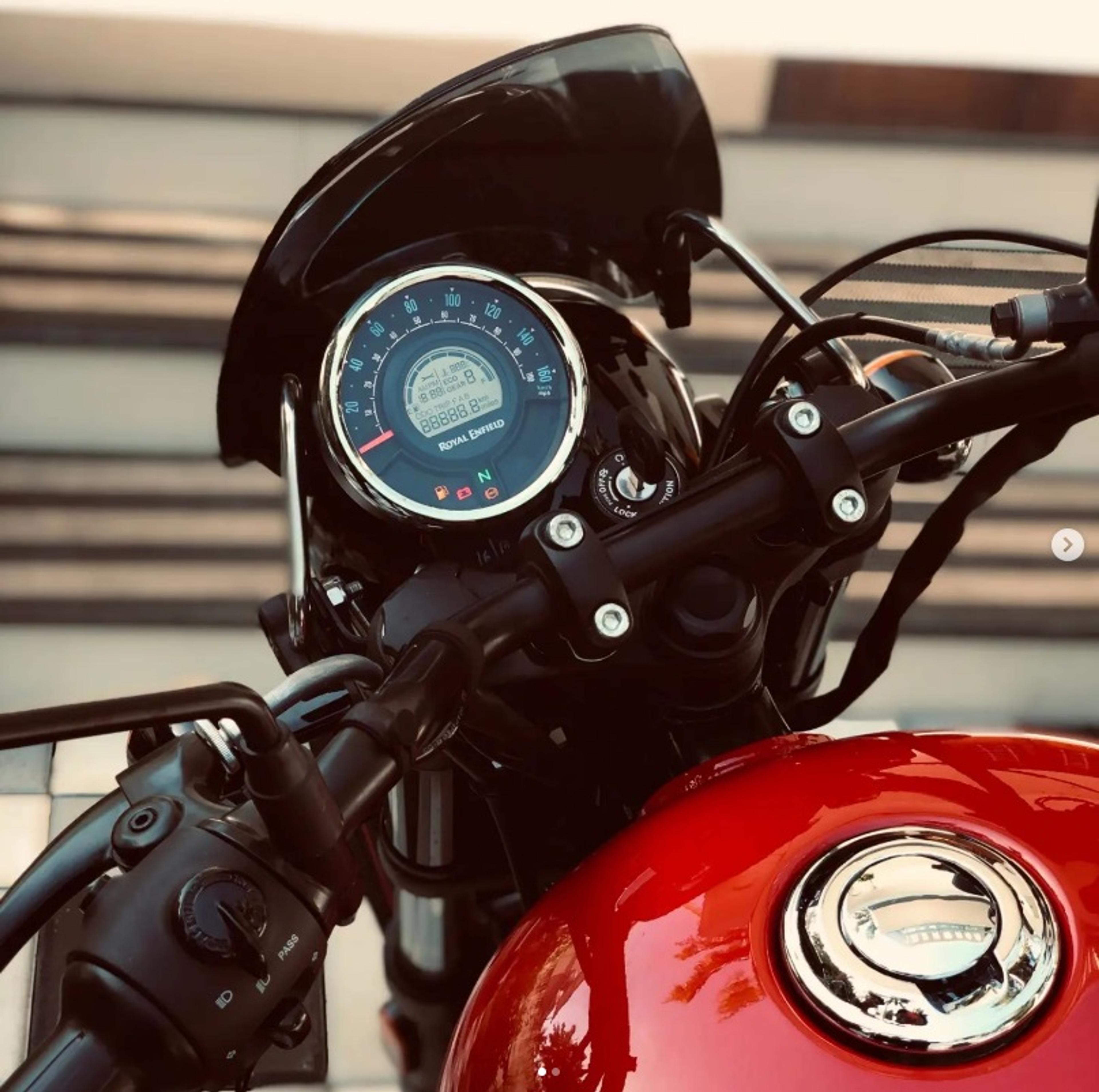 Closeup of a motorcycle dashboard while it