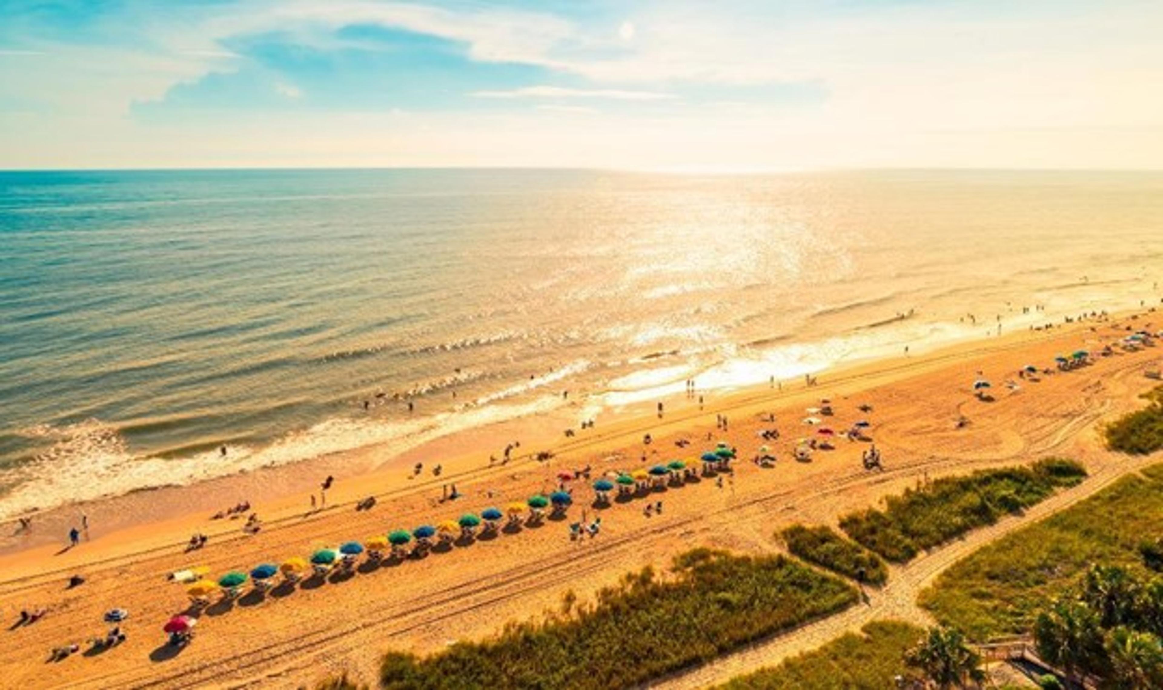 a view of the coastline and beach at myrtle beach