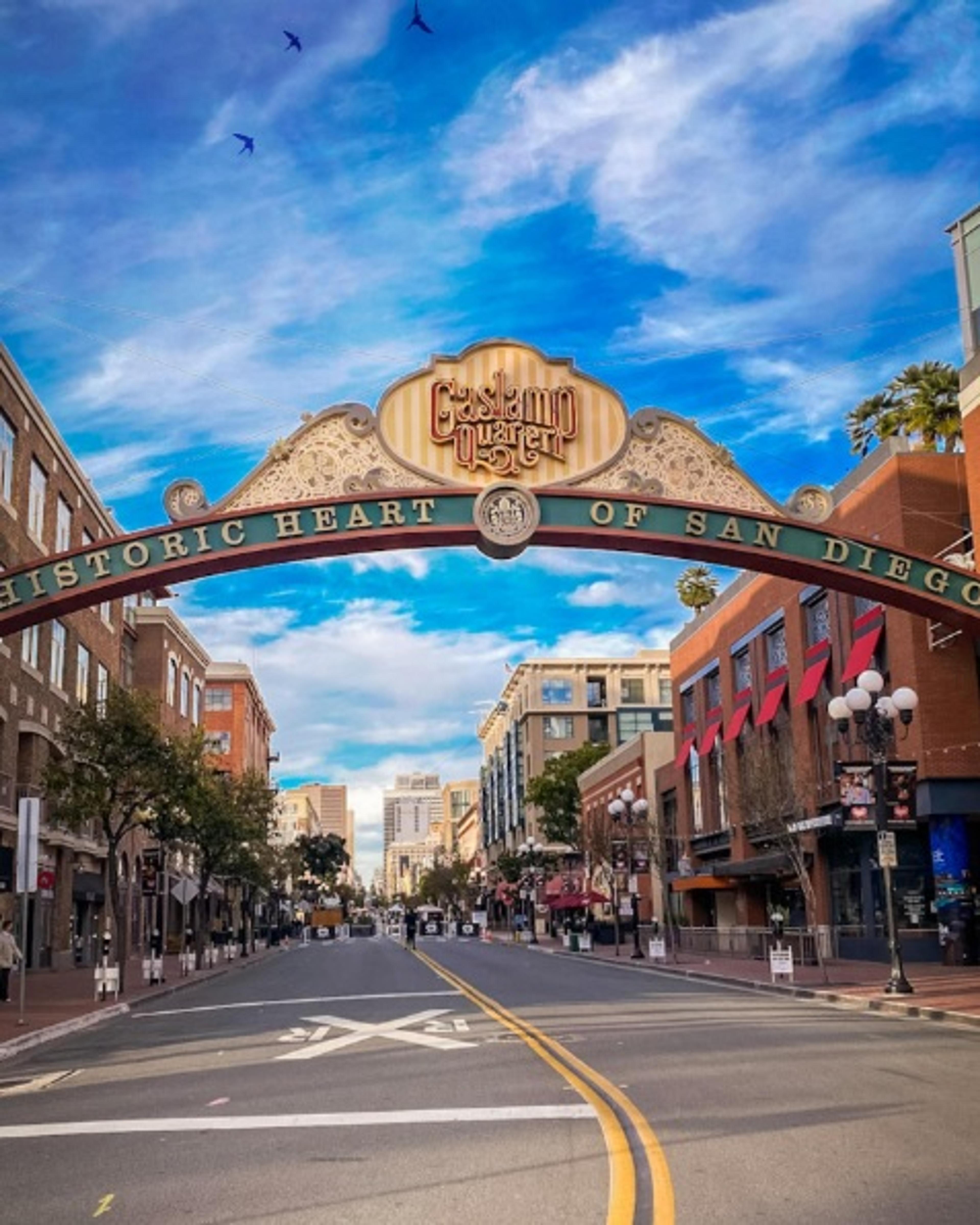 The iconic archway sign for the Gaslamp Quarter in San Diego