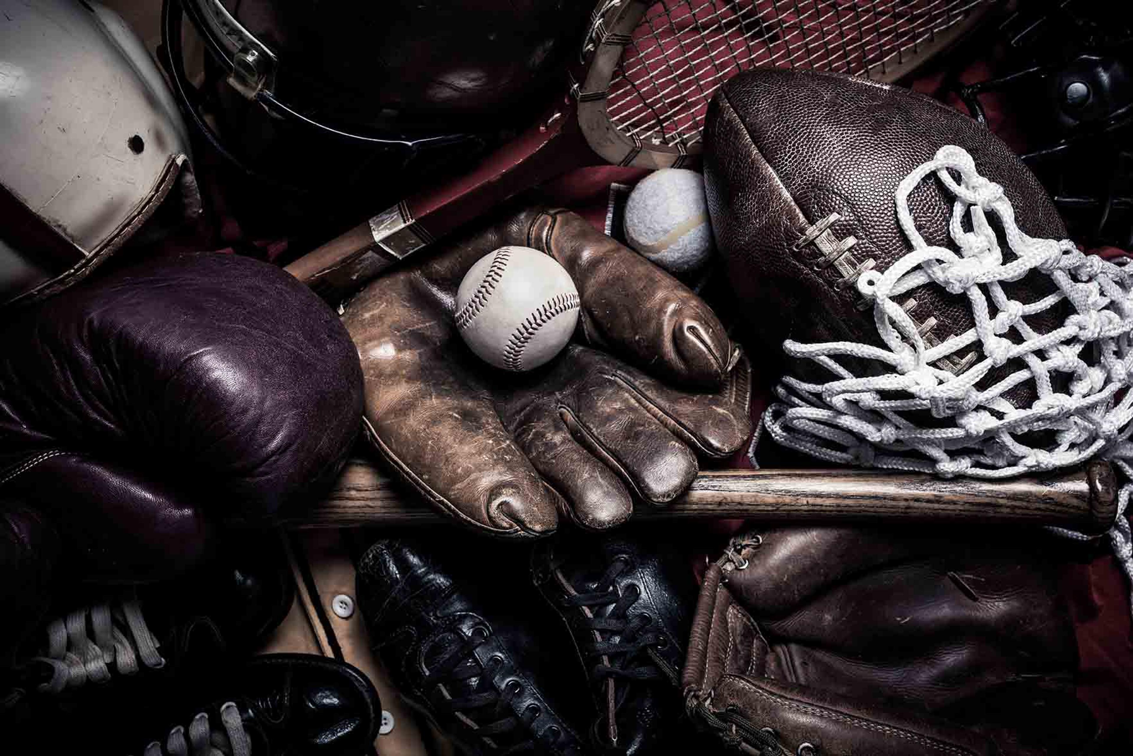 Old sports equipment ready to be purged from garage