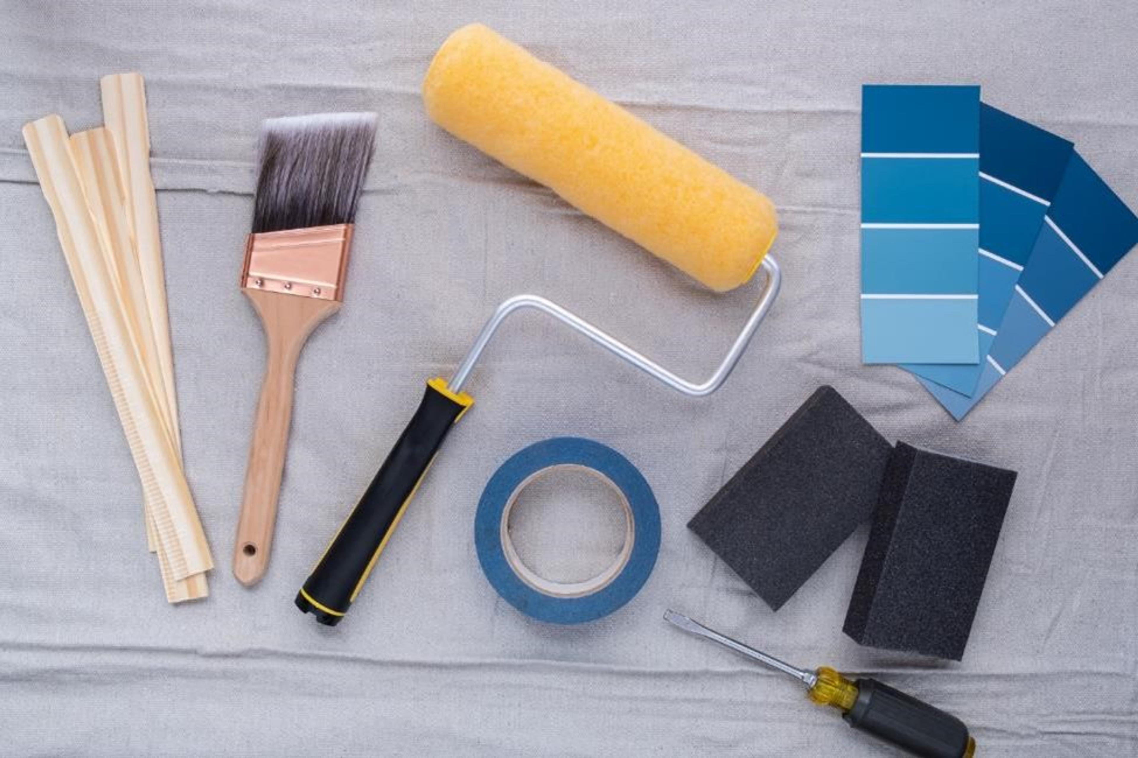 A collection of painting equipment.