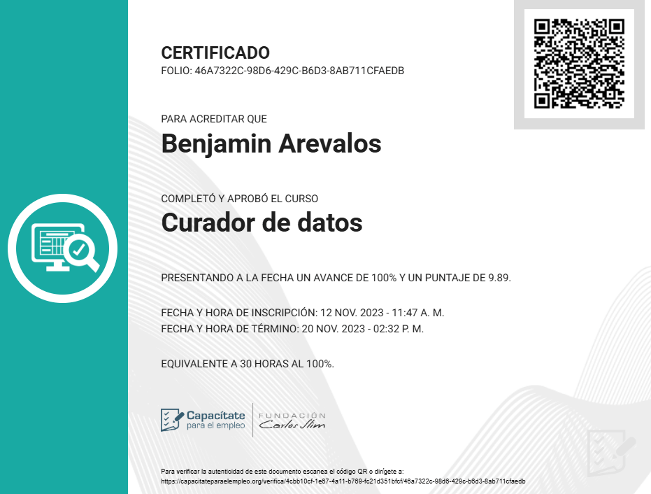 Certificado de Curador de Datos