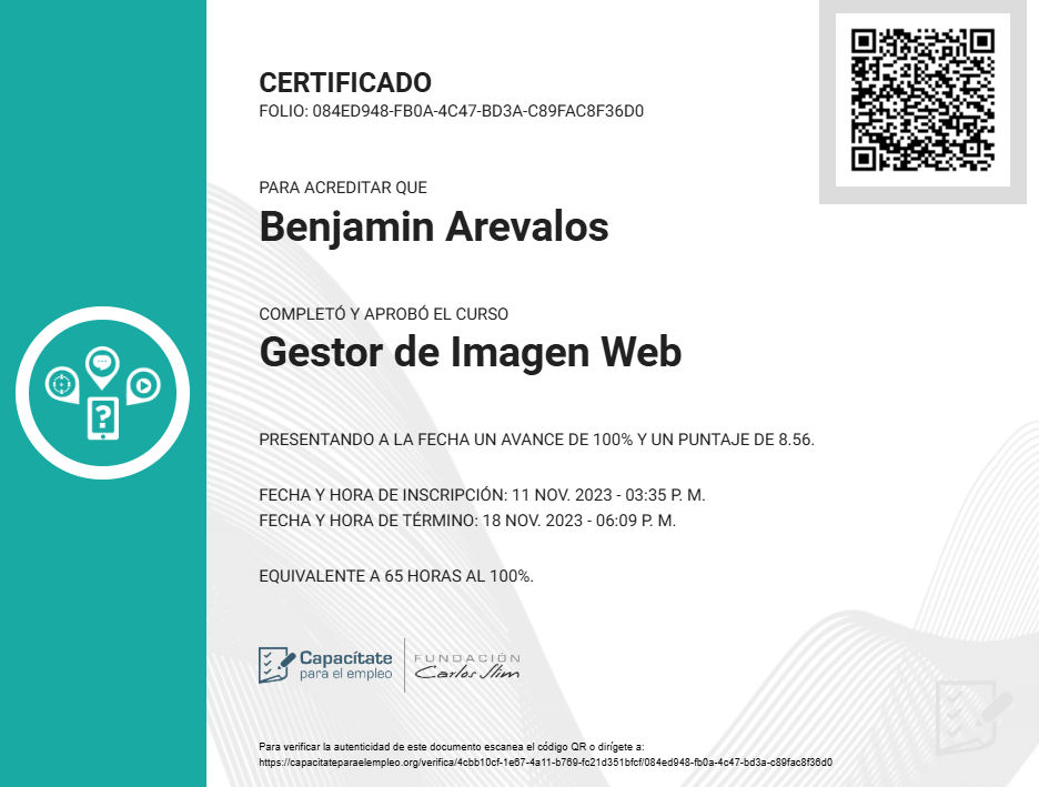 Certificado de Gestor de Imagen Web