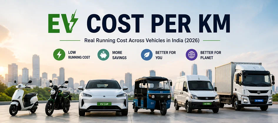 Electric Vehicle Cost Per Kilometre in India (2026): Cars, Bikes, Scooters & Commercial EVs