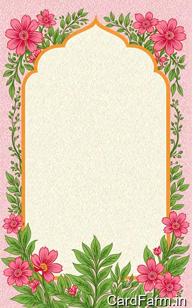 Hindu wedding ceremony invitation with pink floral border, green foliage arch frame, October 4th formal dress code Orchid Green Gardens Pune