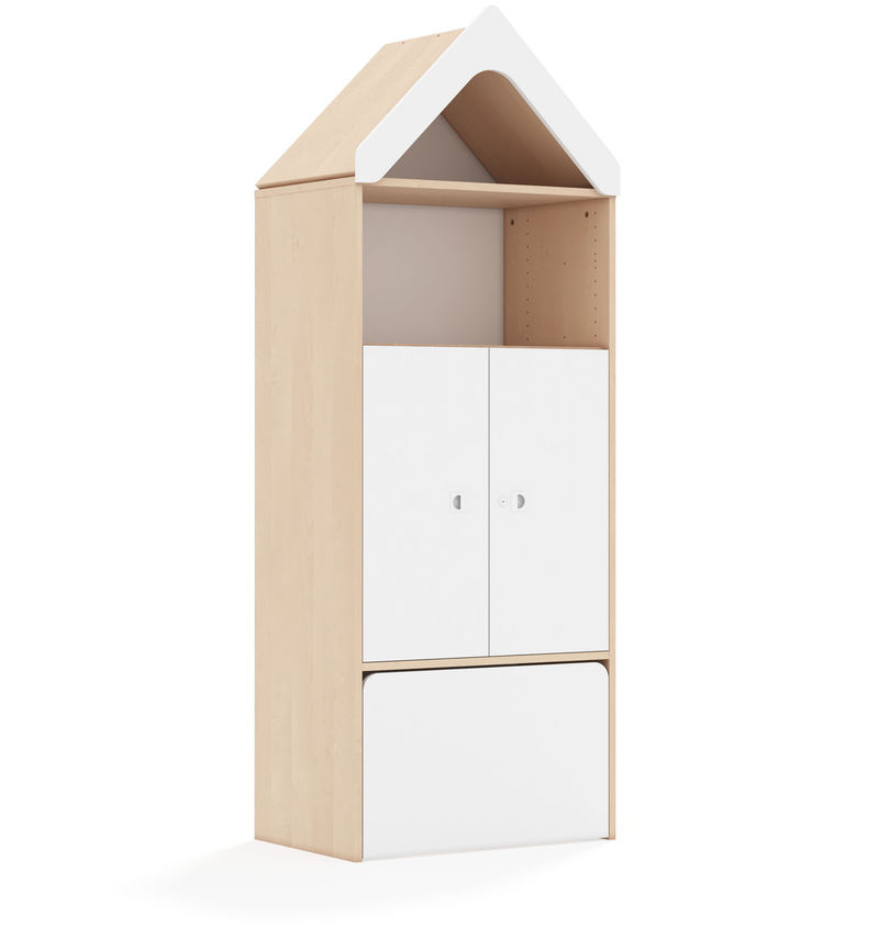 Regál BLOX Base 70 4P 2F2 s úložným boxem a stříškou — Barva korpusu: Bříza