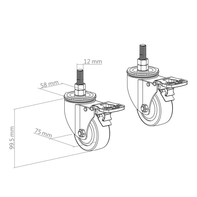 Sada koleček s brzdou pro nohy systému CPS Locking Caster Set – pohled 2