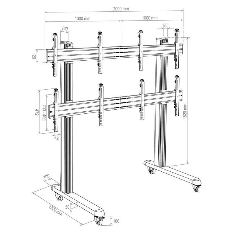 Mobilní stojan pro videostěnu HA-VWT 2 × 2 Landscape, 46–55″, nosnost 4 × 40 kg, 160 kg – pohled 2
