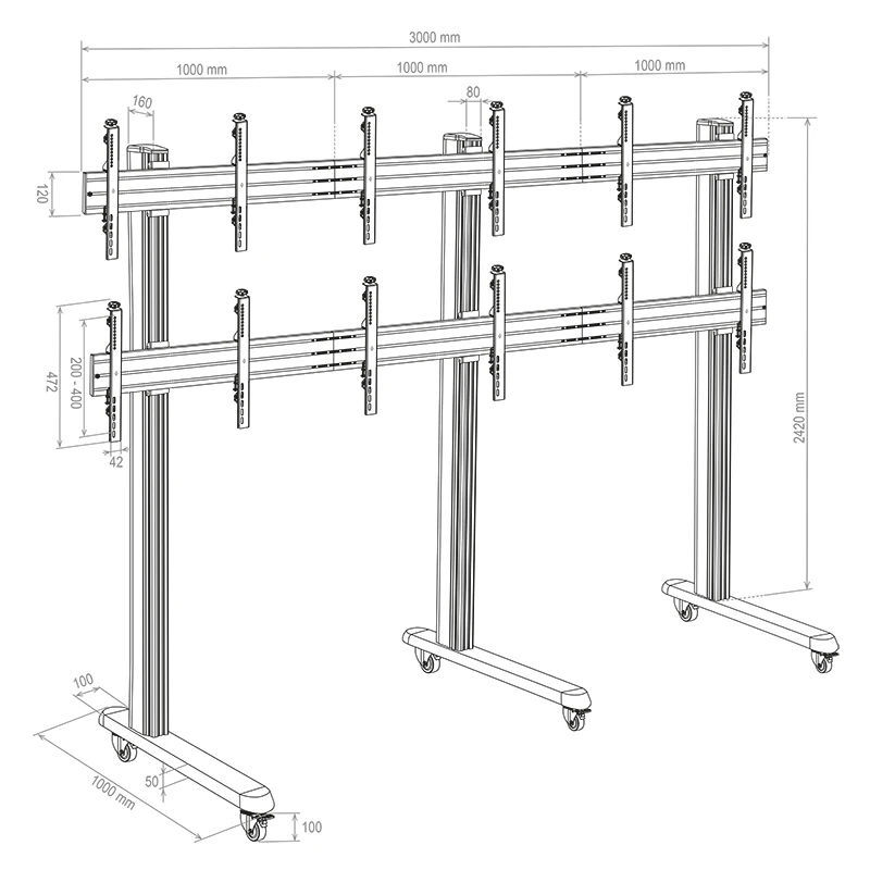 Mobilní stojan pro videostěnu HA-VWT 3 × 2 Landscape, 46–55″, nosnost 6 × 40 kg, 240 kg – pohled 2