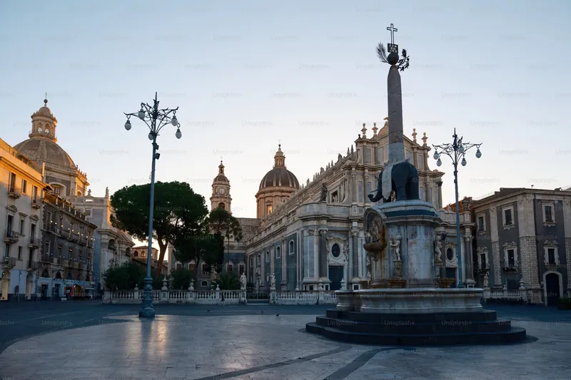 Elephant Fountain and Catania Cathedral at Piazza del Duomo, Sicily