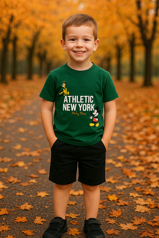 Athletic New York Mickey Pluto Dark Green TShirt With Black Shorts Combo