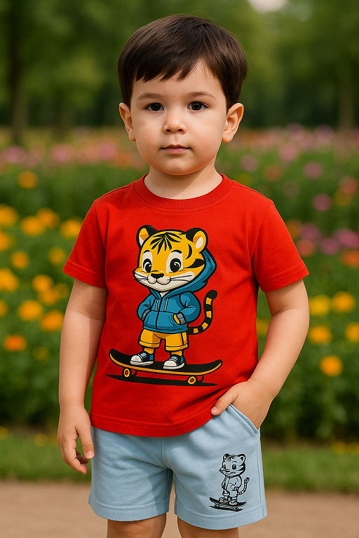 Cool Skater Cat Red & Sky Blue Twin Set