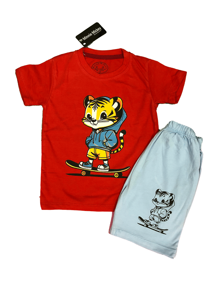 Cool Skater Cat Red & Sky Blue Twin Set