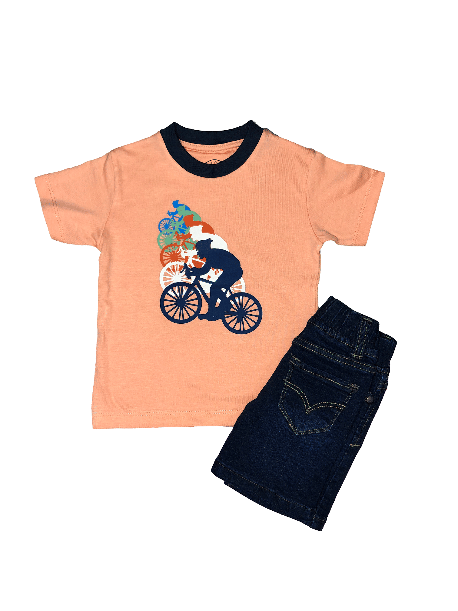 Speed Rider Cycling Peach TShirt With Blue Shorts Combo