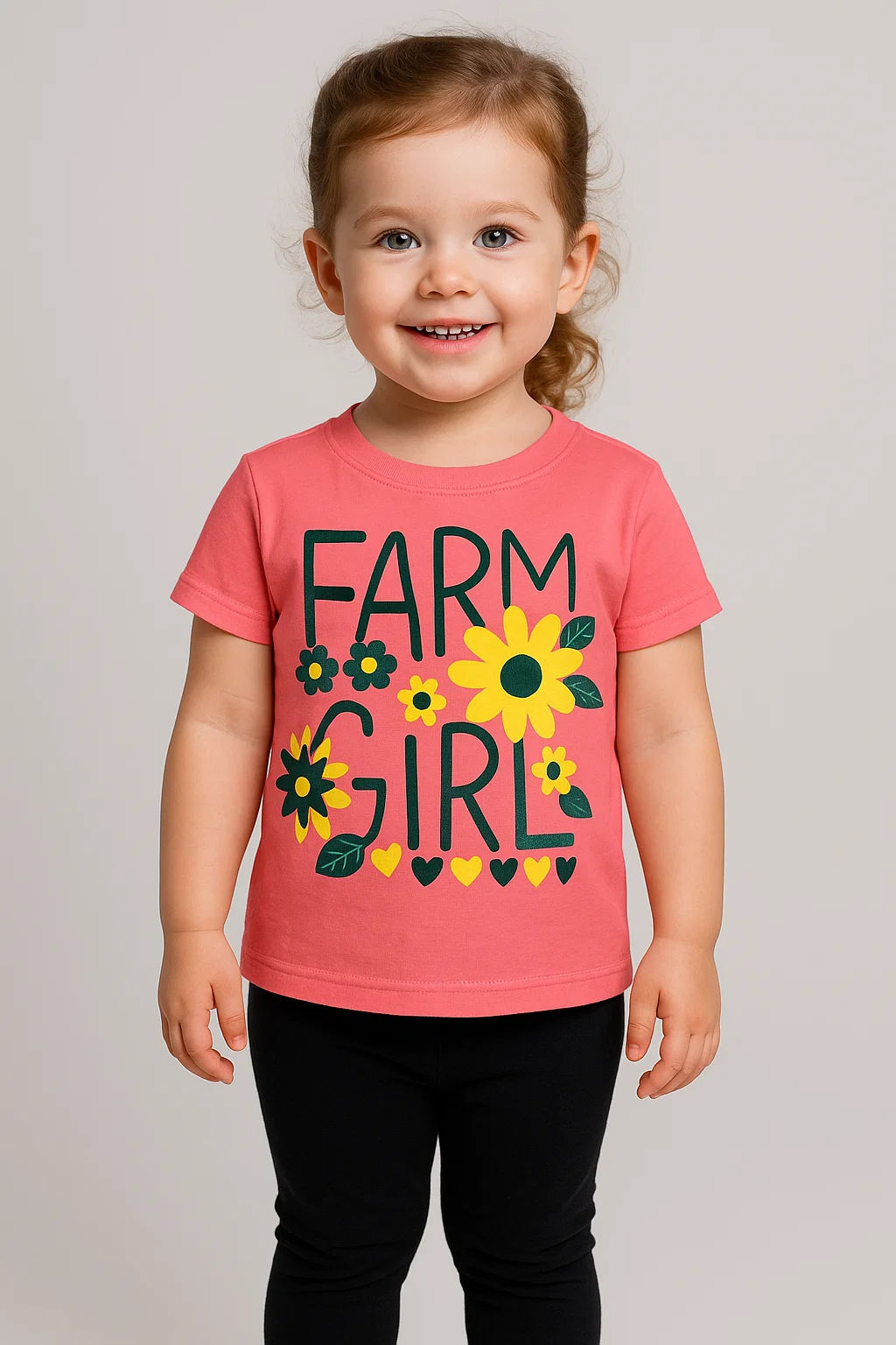 Farm Girl Pink Floral TShirt with Black Tights