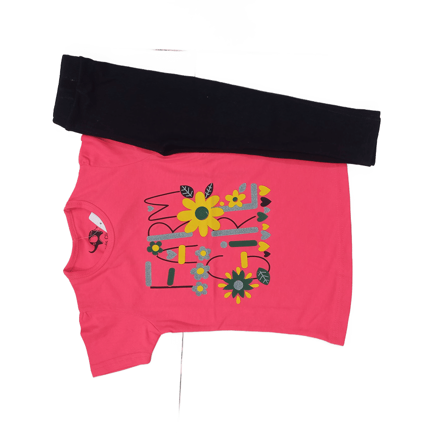 Farm Girl Pink Floral TShirt with Black Tights
