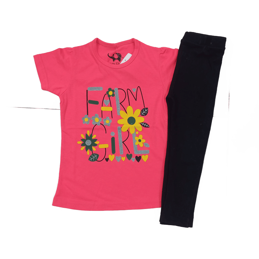 Farm Girl Pink Floral TShirt with Black Tights