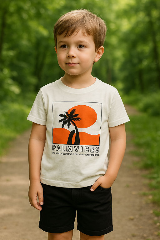 Palm Vibes White TShirt With Black Shorts Combo