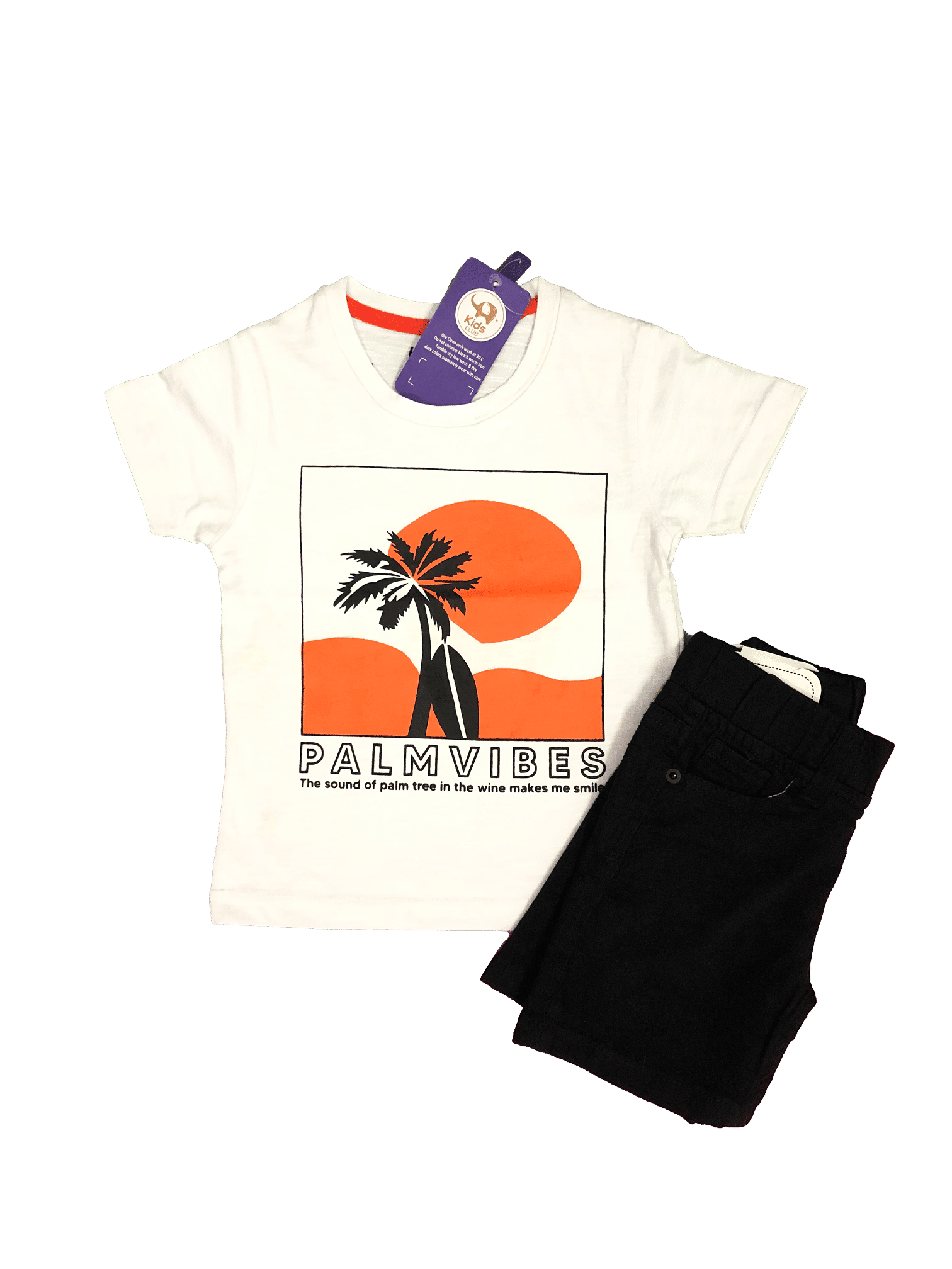 Palm Vibes White TShirt With Black Shorts Combo