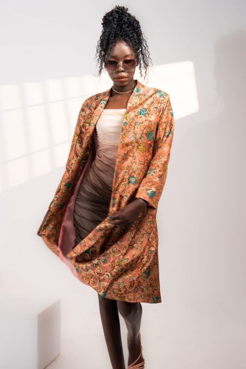 Peach Blossom Jacquard Duster Long Jacket