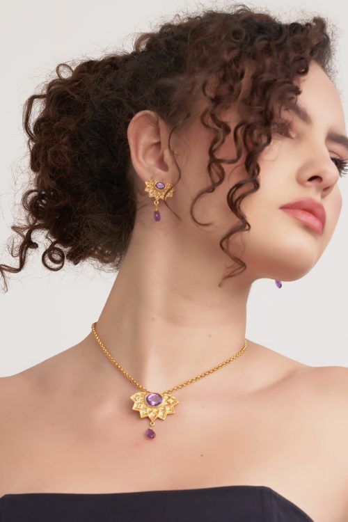 Divine Lotus Amethyst Pendant Set