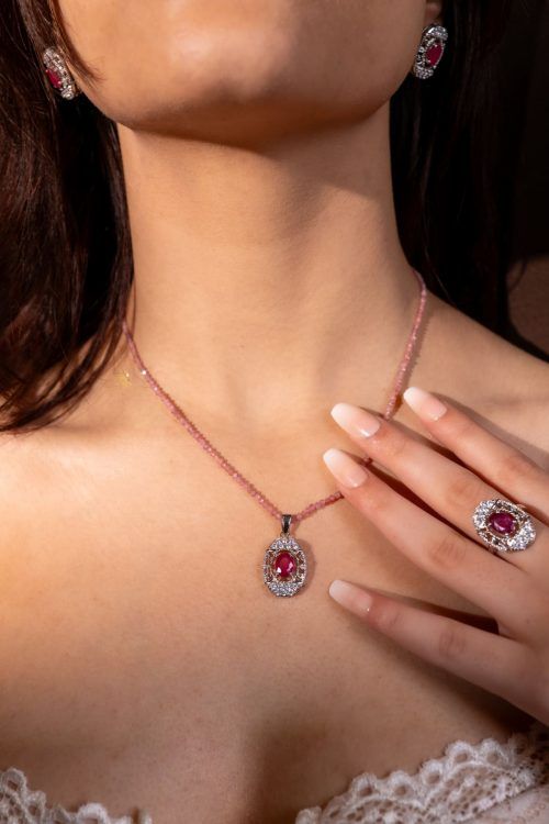 Regal Sapphire Filigree Pendant Necklace Set