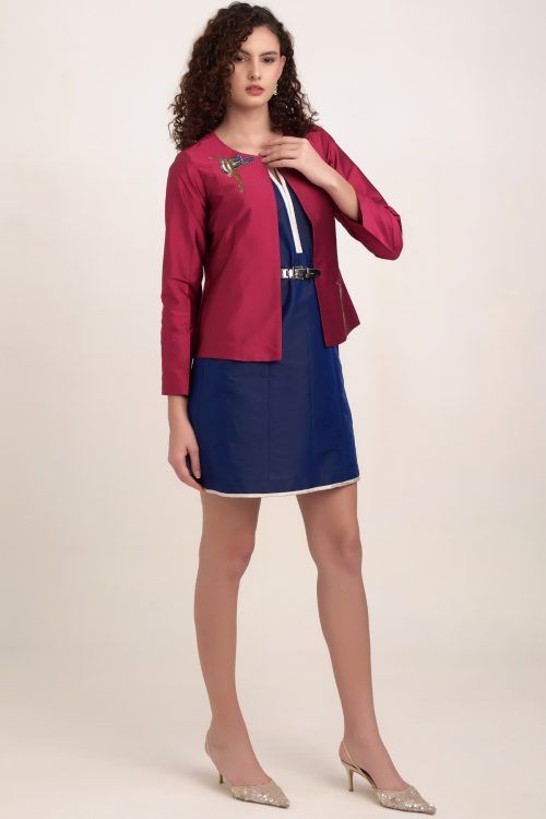 Fuchsia Pink Hummingbird Silk Jacket