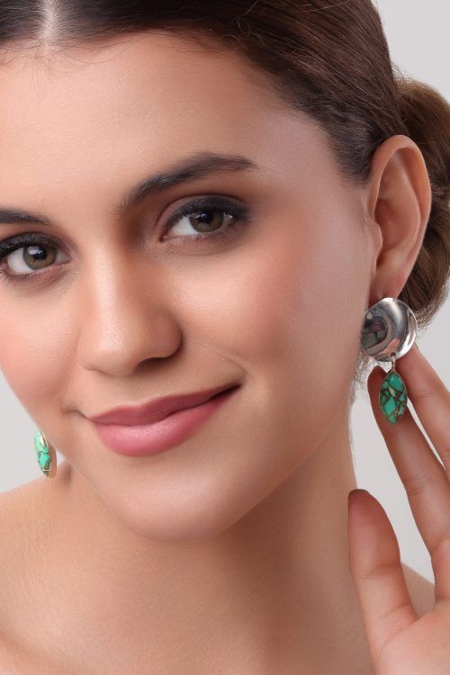 Green Turquoise Dangler Earrings