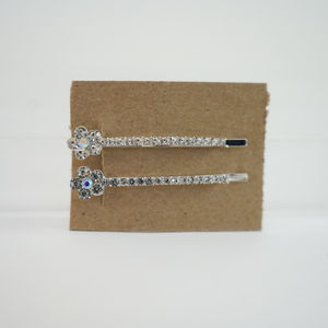 Silver Rhinestone With Flower Bobby Pin Clip Product Image