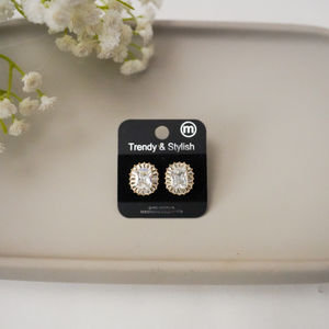 Gold Crystal Diamond Stud Earrings Product Image