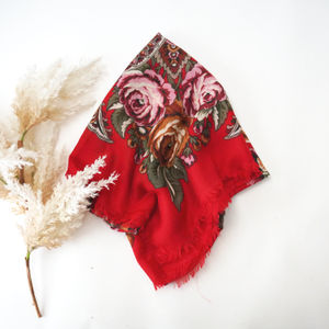 Red Floral Frayed Church Scarf Product Image
