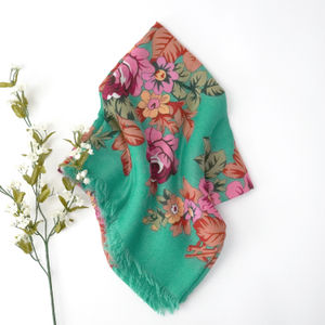 Green Floral XL Frayed Church Scarf Product Image