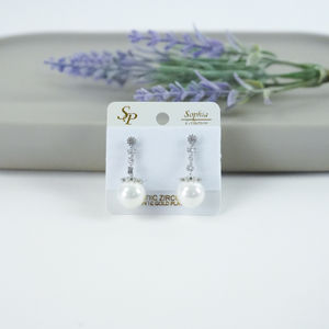 CZ Silver Dangle Iridescent Pearl Earrings Product Image