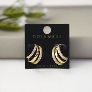 Gold Dipped Diamond Triple Hoop Earrings Product Image