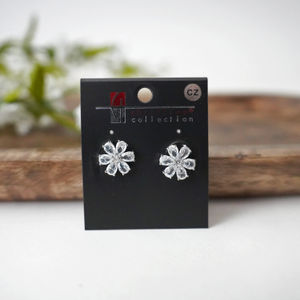 Silver Diamond  Flower Stud Earrings Product Image