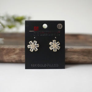 Gold Diamond  Flower Stud Earrings Product Image