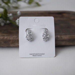 Silver Crystal Leaf Stud Earrings Product Image