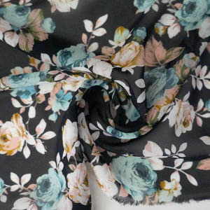 Black With Blue And Tan Floral Chiffon Print Product Image