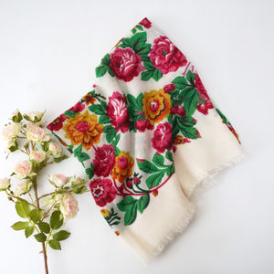 Red And Green Floral XL Frayed Church Scarf Product Image