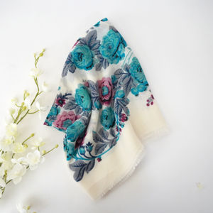 Tile Blue Floral XL Frayed Church Scarf Product Image