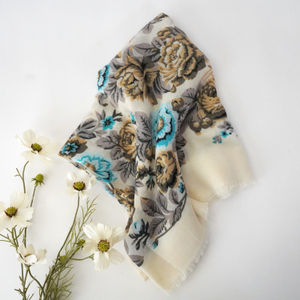 Cotton Cream Floral XL Frayed Church Scarf Product Image
