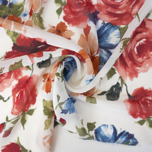 Scarlet Red And Blue Floral Chiffon Print Product Image