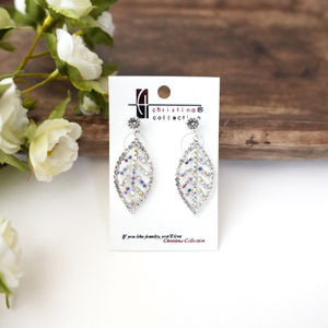 Iridescent Rhinestone Tear Drop Earrings Product Image