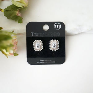 Silver Diamond And Pearl Stud Earrings Product Image
