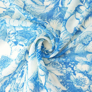 Cream And Blue Floral Chiffon Print Product Image